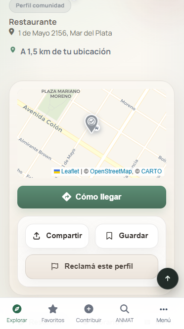 Perfil real de un comercio con la acción Reclamá este perfil