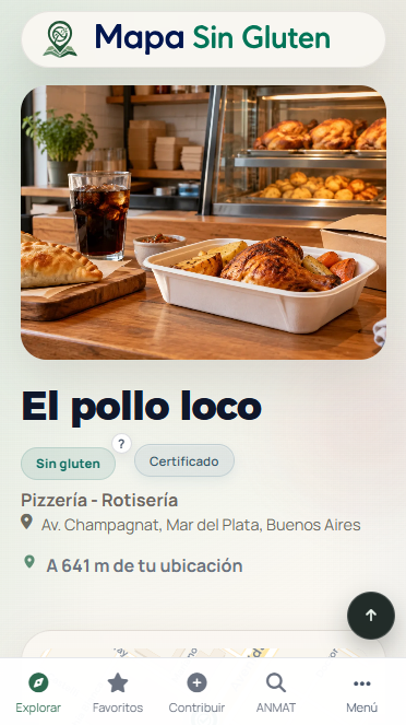 Ficha pública real de un comercio en Mapa Sin Gluten